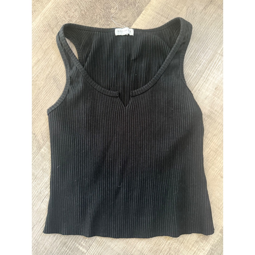 Socialite Black Ribbed Notch Neck‎ Tank Top